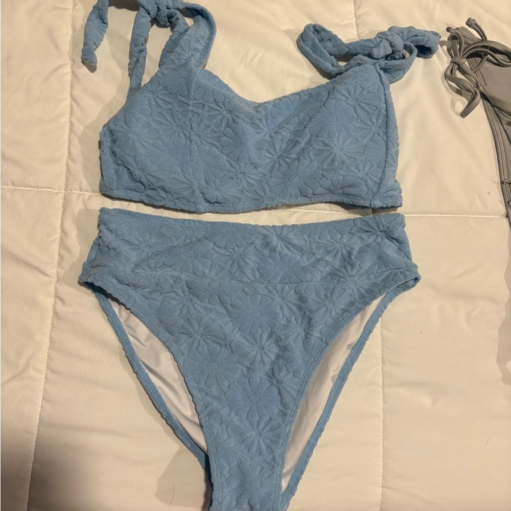Blue Textured Bikini Set